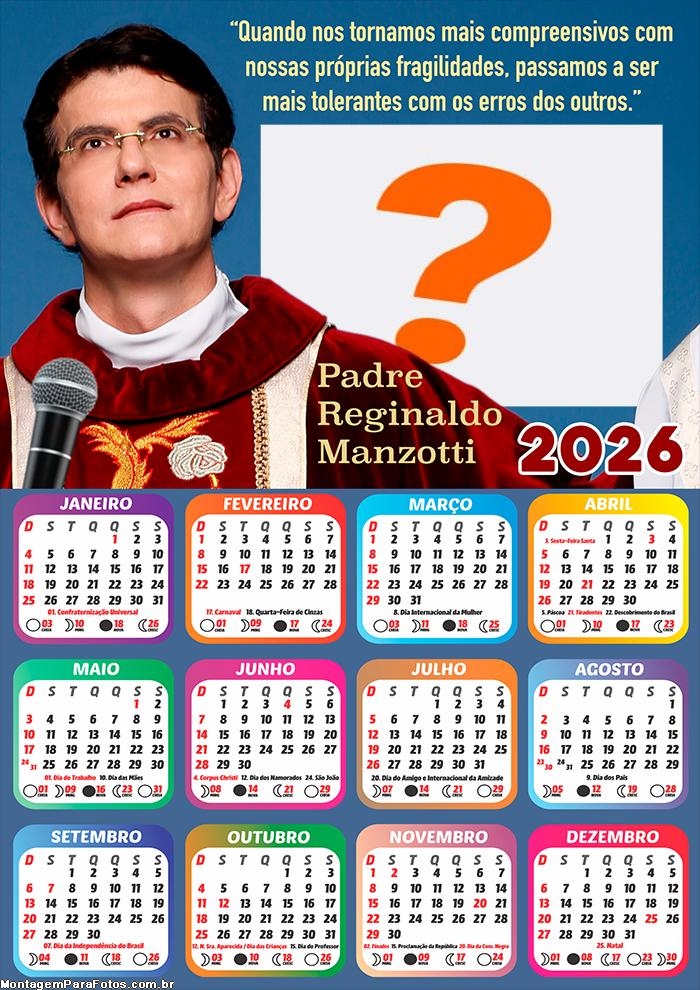 Calendário 2026 Padre Reginaldo Manzotti Fazer Colagem Grátis