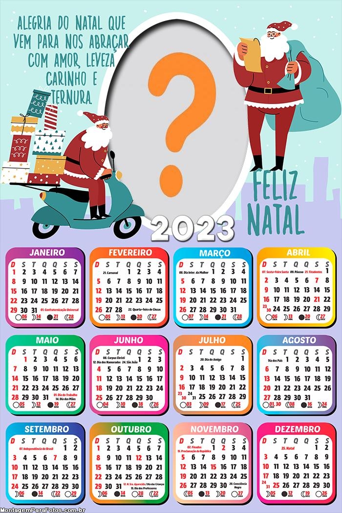 Calendário 2023 Papai Noel Mensagem de Natal para Colocar Foto