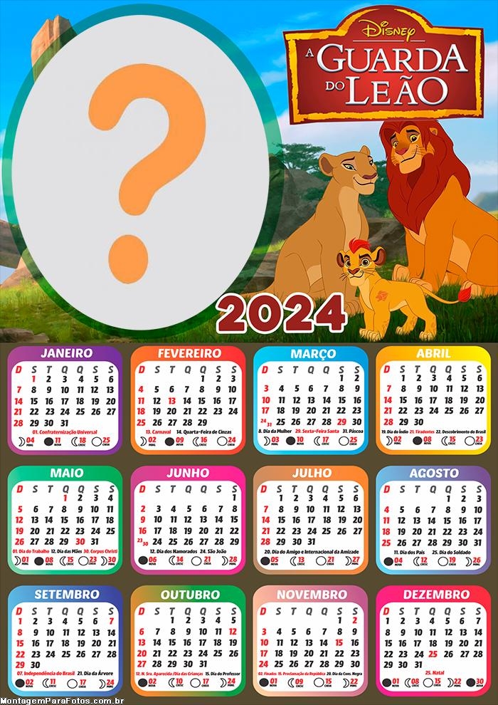 Calendário 2024 A Guarda do Leão Virtual Grátis