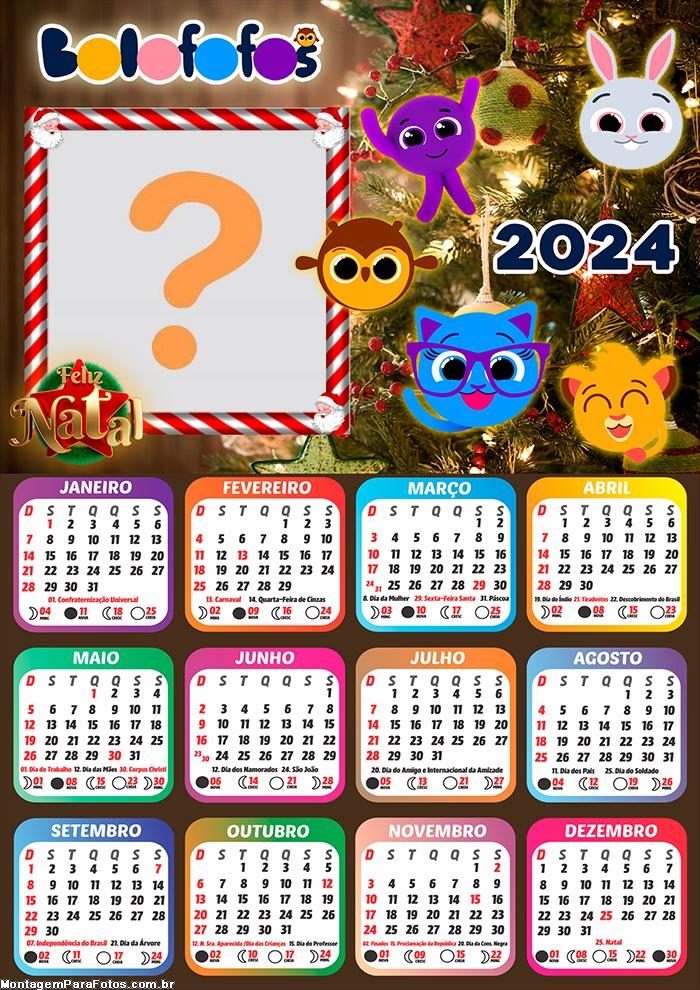 Calendário 2024 Feliz Natal Bolofofos Personalizado Infantil