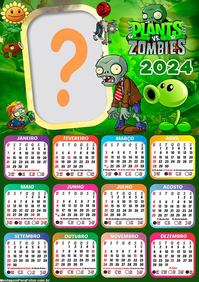 Calendário 2024 Plants Vs Zombies Gratuito Foto Montagem