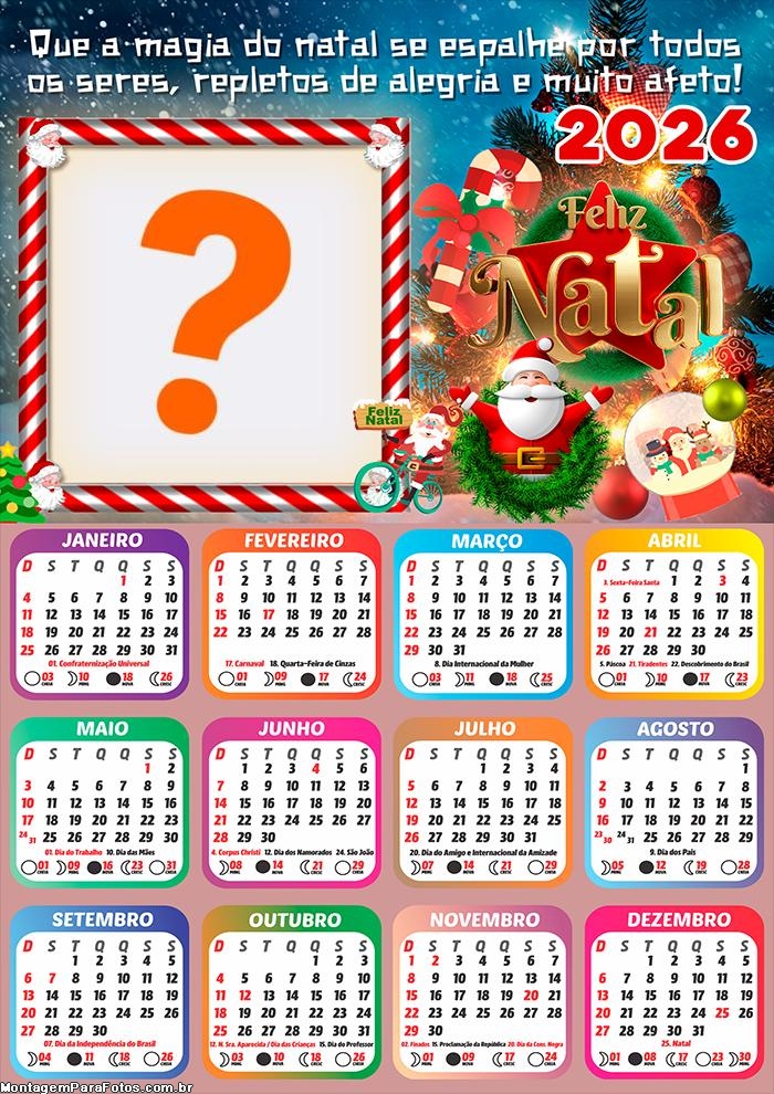 Calendário 2026 Muito Afeto neste Natal Criar Montagem