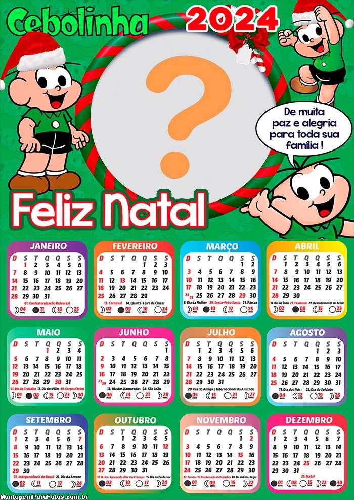 Calendário 2024 Feliz Natal Cebolinha Infantil Colagem de Foto