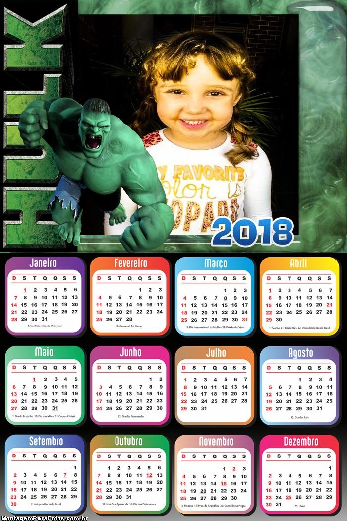 Calendário 2018 do Hulk