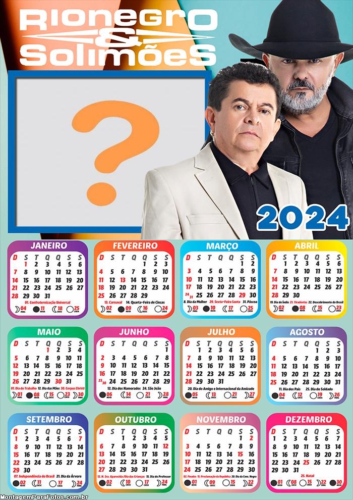 Calendário 2024 Rionegro e Solimões Colocar Foto em Moldura