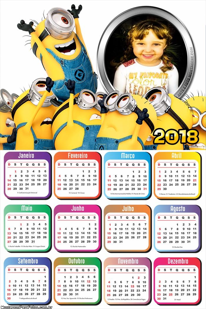 Calendário 2018 dos Minions
