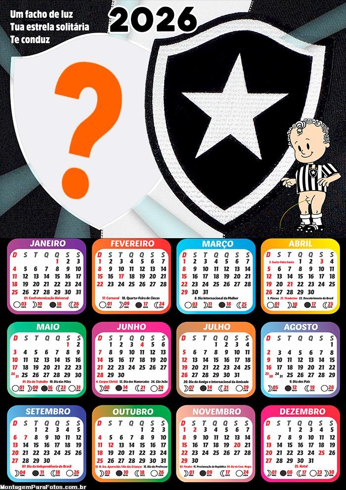 Calendário 2026 Botafogo Time de Futebol Fazer Colagem Grátis