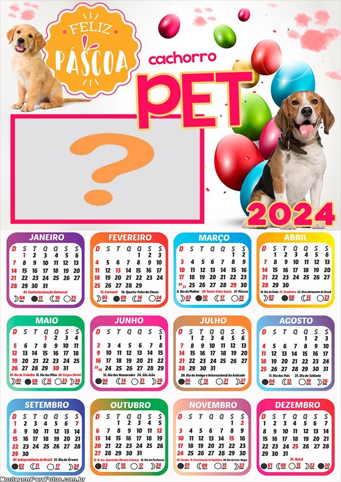 Calendário 2024 Colagem Online Feliz Páscoa PET