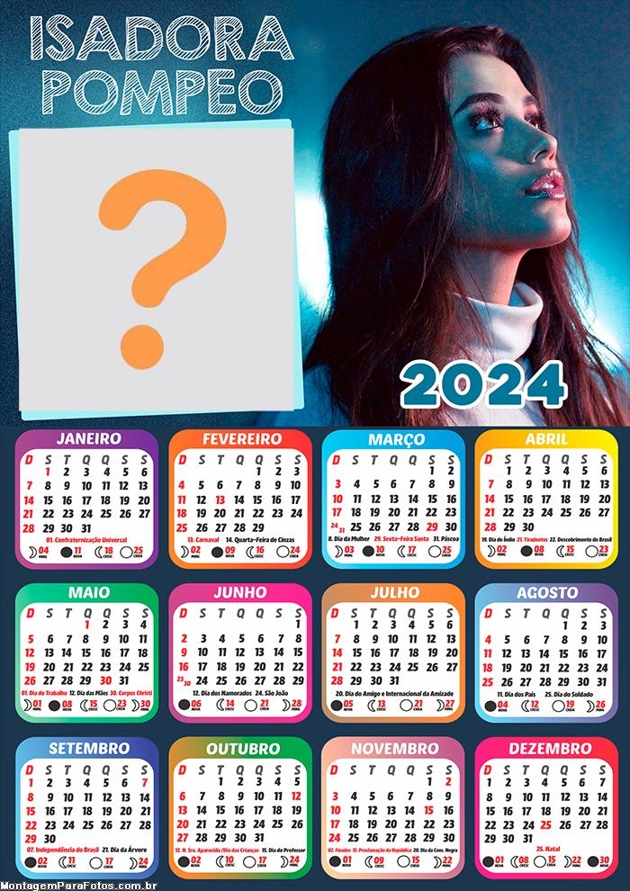 Calendário 2024 Isadora Pompeo Colagem de Foto Grátis