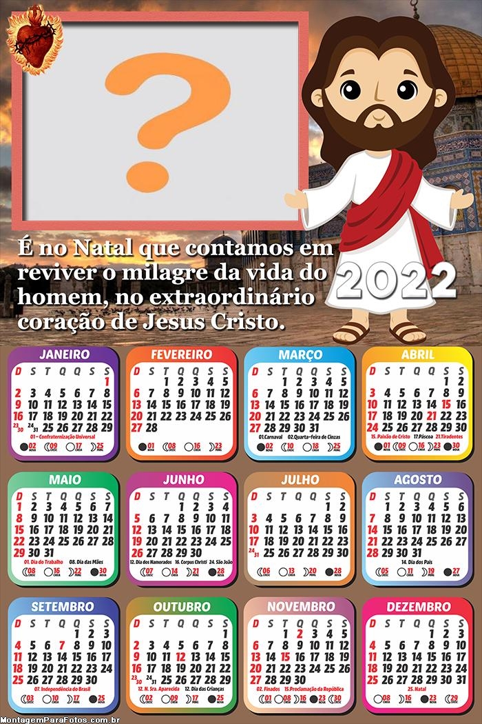 Calendário 2022 Frase Natalina Jesus Colocar Foto em Moldura