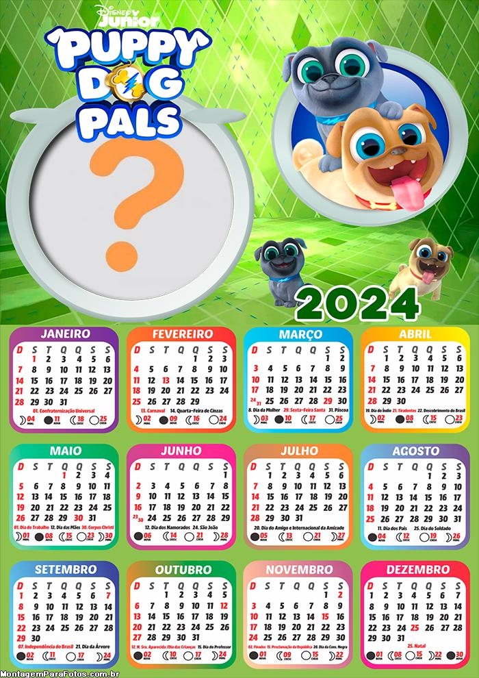 Calendário 2024 Puppy Dog Pals para Fazer Colagem