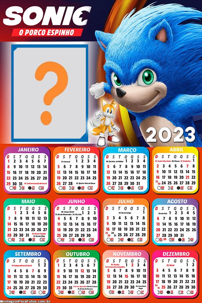 Calendário 2023 Sonic Foto Colagem Online