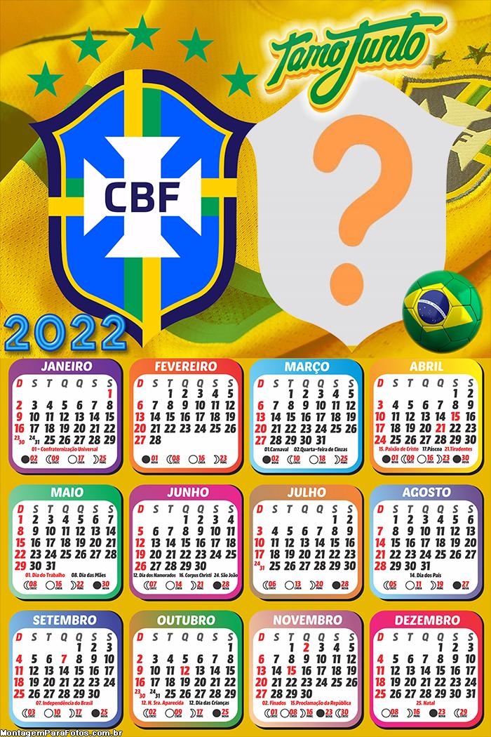 Calendário 2022 Brasil Colar Foto