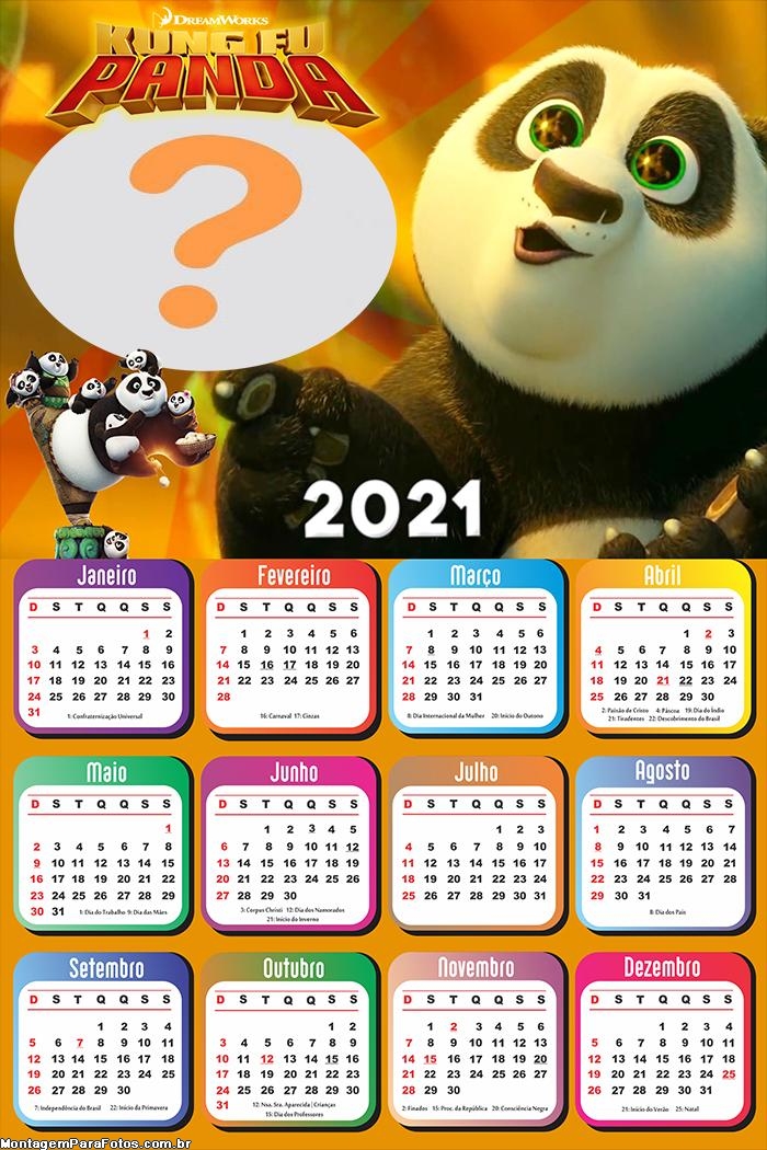 Calendário 2021 Online Kung Fu Panda
