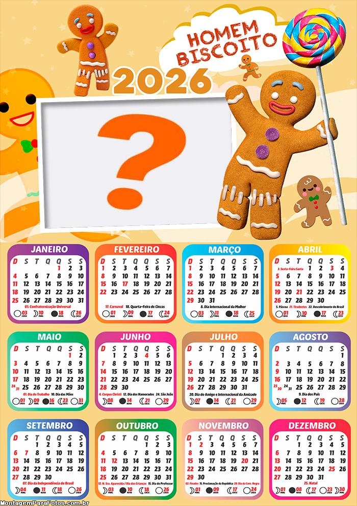 Calendário 2026 Biscoitinho do Shrek Colagem Online