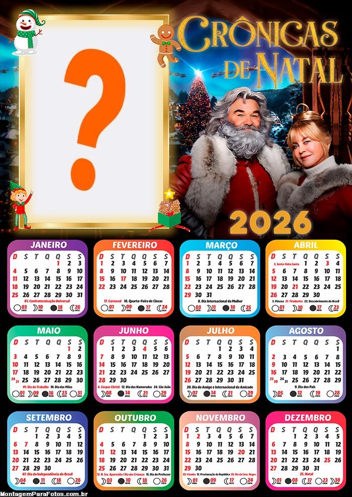 Calendário 2026 Crônicas de Natal Foto Colagem