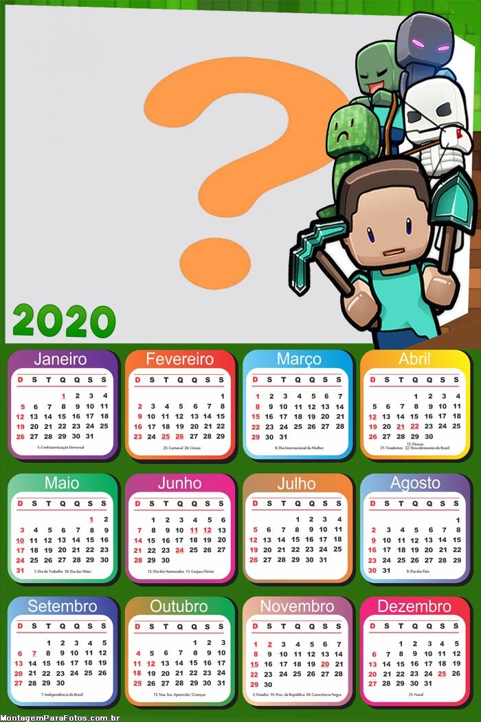 Calendário 2020 Minecraft Exploration