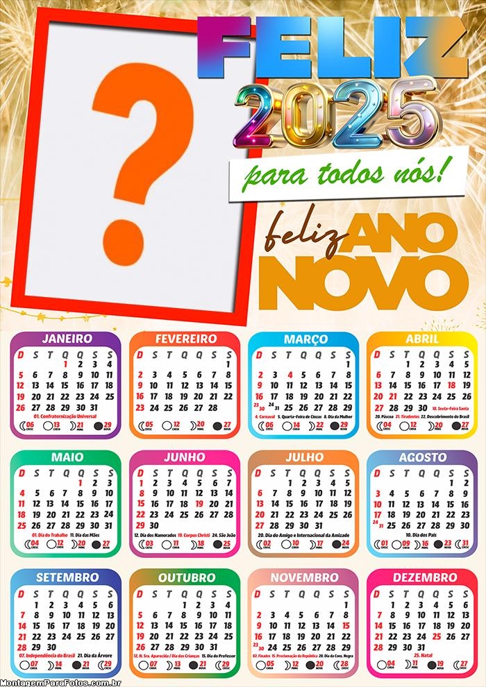 Calendário 2025 Feliz Ano Novo Bentô para Nós Colagem Foto Montagem