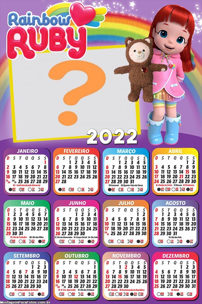 Calendário 2022 Rainbow Ruby Criar Online