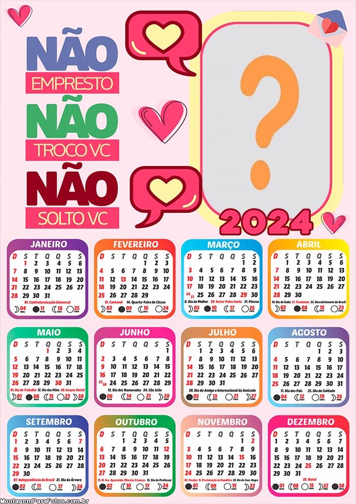 Fazer Montagem Online Calendário 2024 Não Solto Você