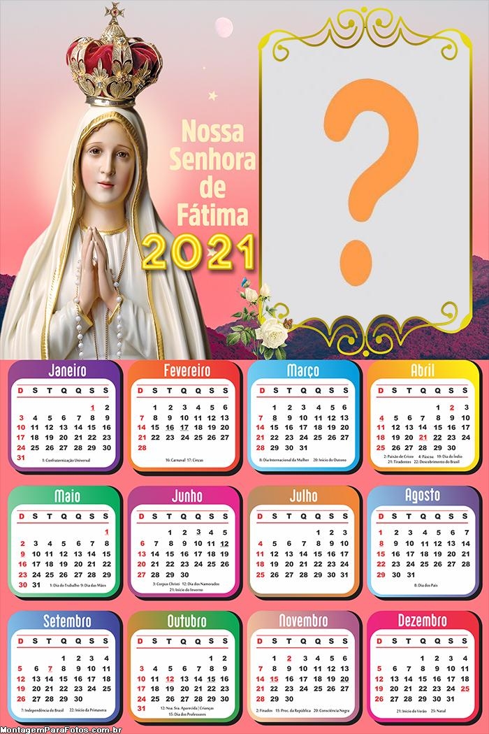 Calendário 2021 Nossa Senhora de Fátima Moldura