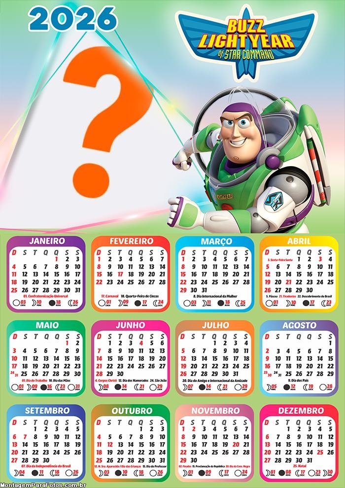 Calendário 2026 Buzz Lightyear Colagem Online