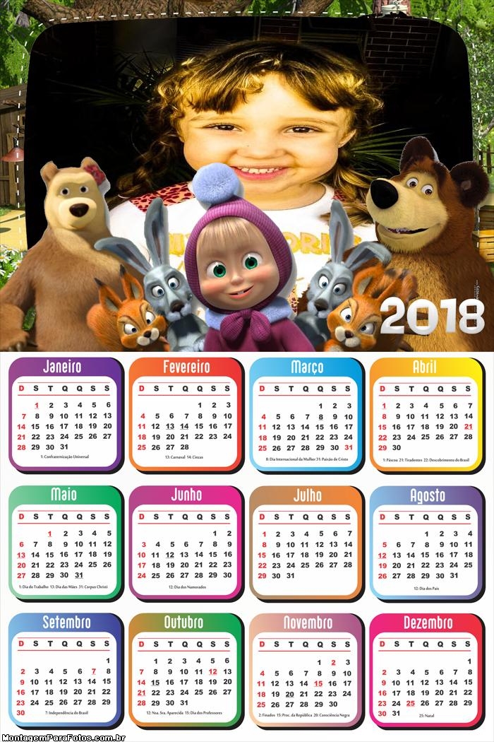 Calendário 2018 Masha e o Urso Personagens