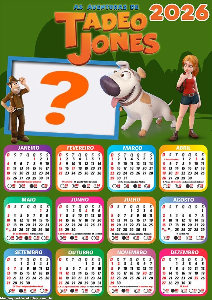 Calendário 2026 As Aventuras de Tadeo Jones Colagem Online