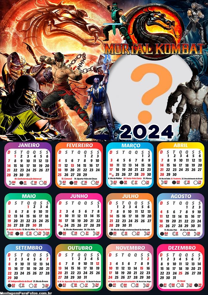 Editar Grátis Calendário 2024 Mortal Kombat