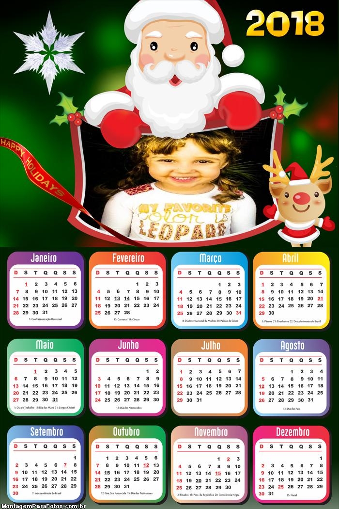 Calendário 2018 do Papai Noel Desenho