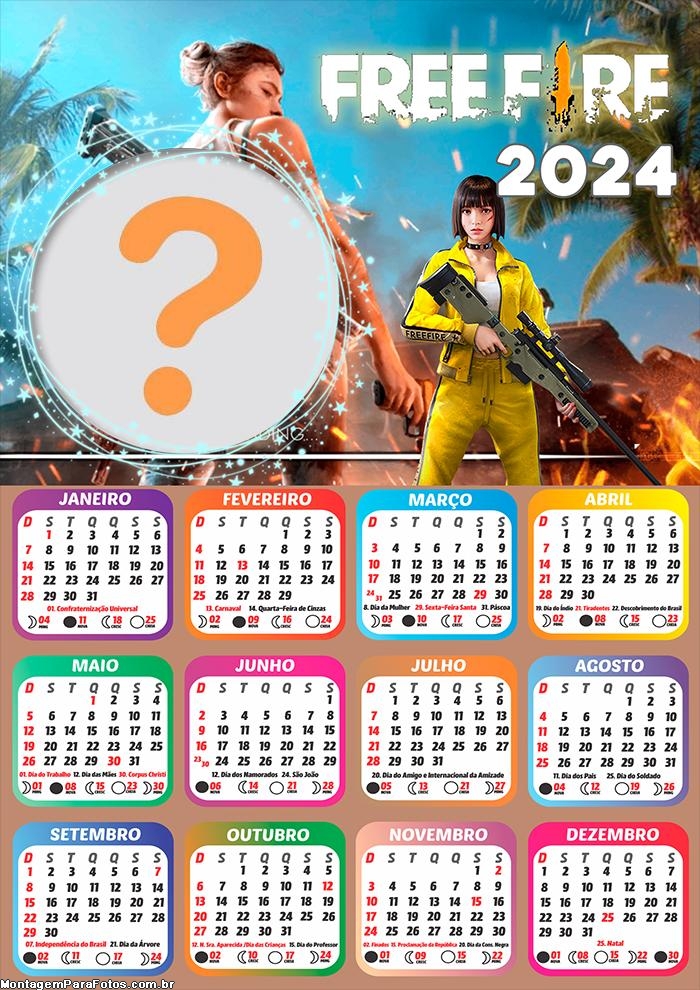 Calendário 2024 Foto Colagem Online Garena Free Fire