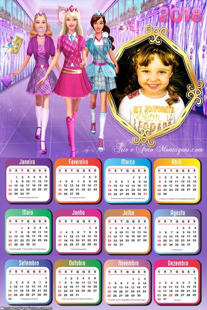 Calendário 2018 Barbie Escola