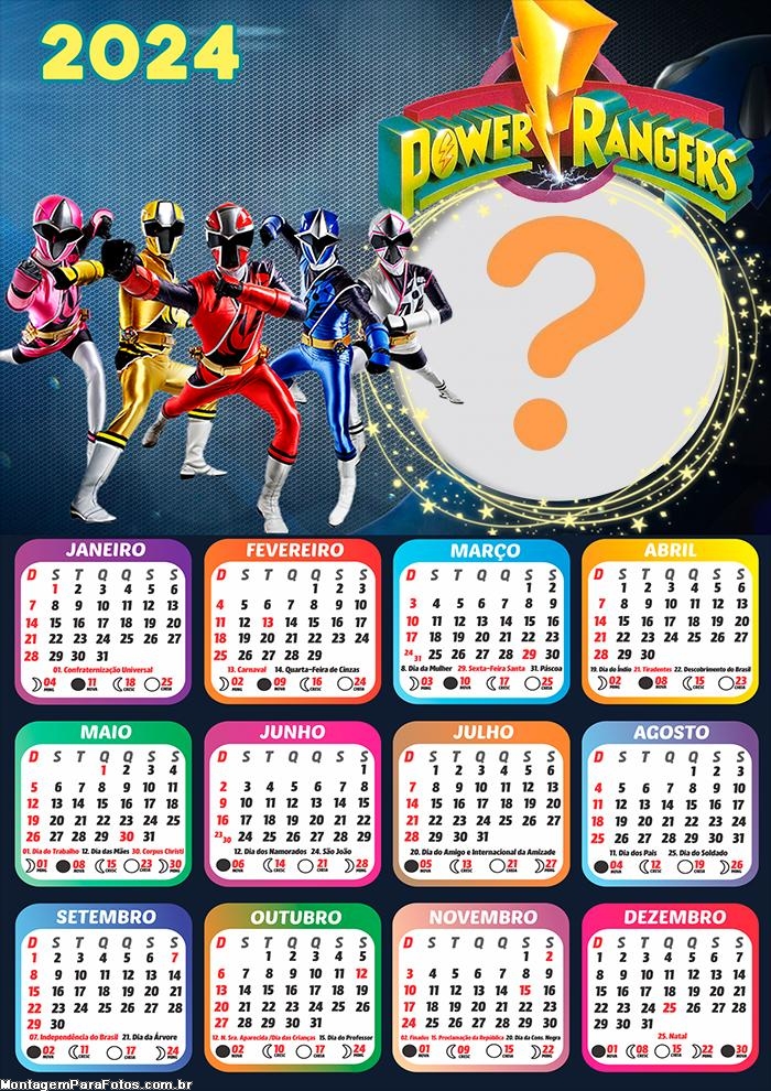 Calendário 2024 Power Rangers Dino Fury Montagem de Foto Online