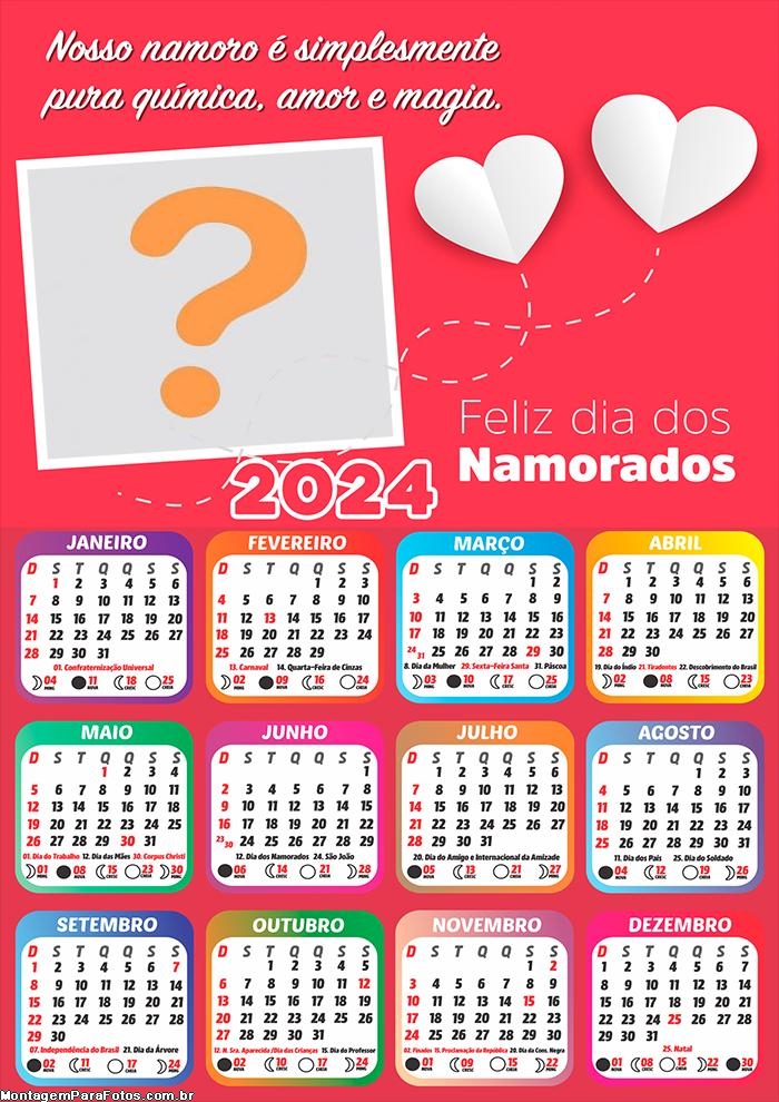 Calendário 2024 Dia dos Namorados pura Química Colagem Grátis