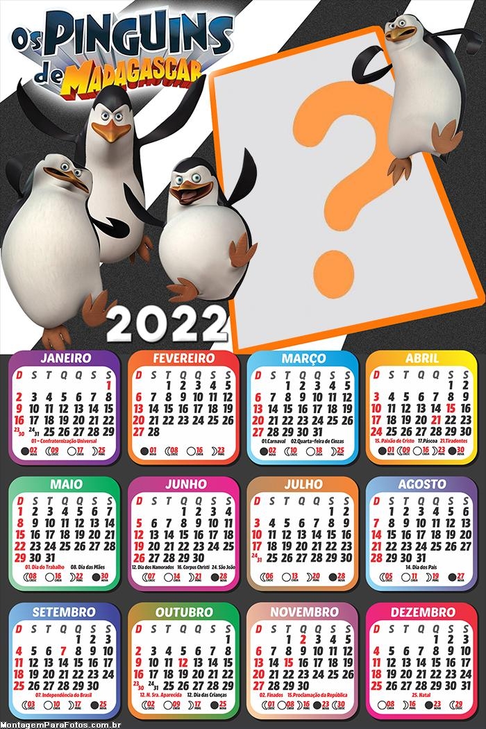 Calendário 2022 Pinguins de Madagascar Online