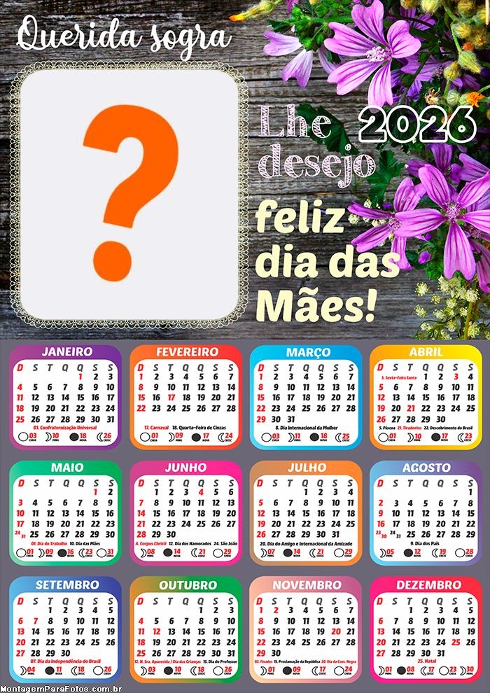 Foto em Calendário 2026 Sogra Feliz Dia das Mães Online