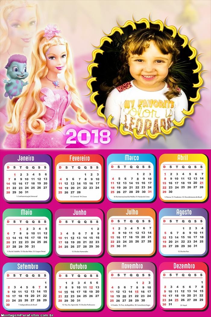 Calendário 2018 Barbie Bichinho Bibou