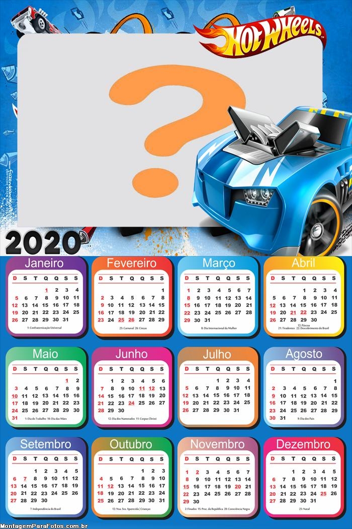 Calendário 2020 Hot Wheels Carro Azul