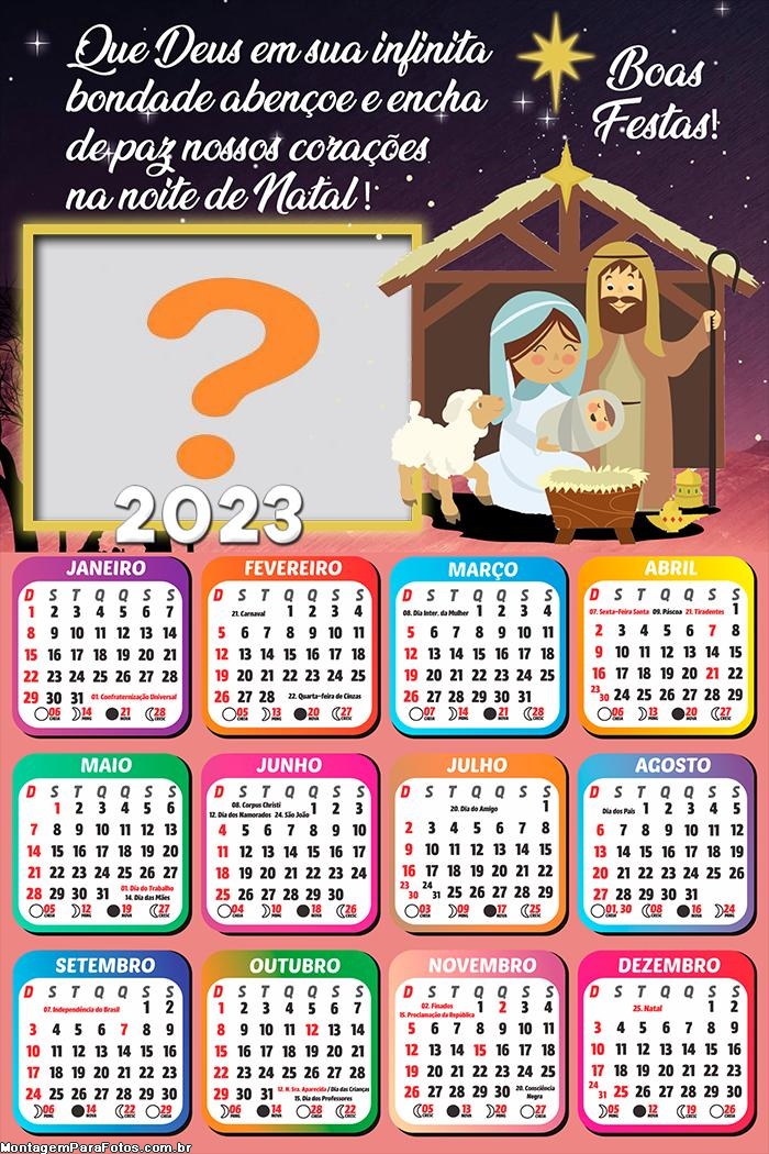 Calendário 2023 Religioso Noite de Natal Montagem Grátis