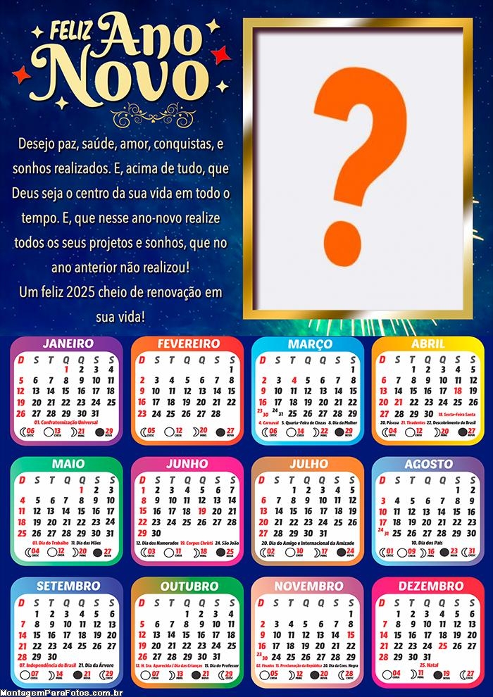 Calendário 2025 Cheio de Renovação Montagem Online
