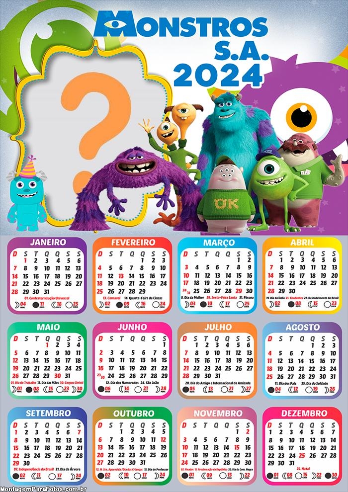 Criar Online Foto Montagem Calendário 2024 Monstros S.A