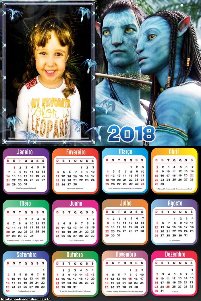 Calendário 2018 Avatar