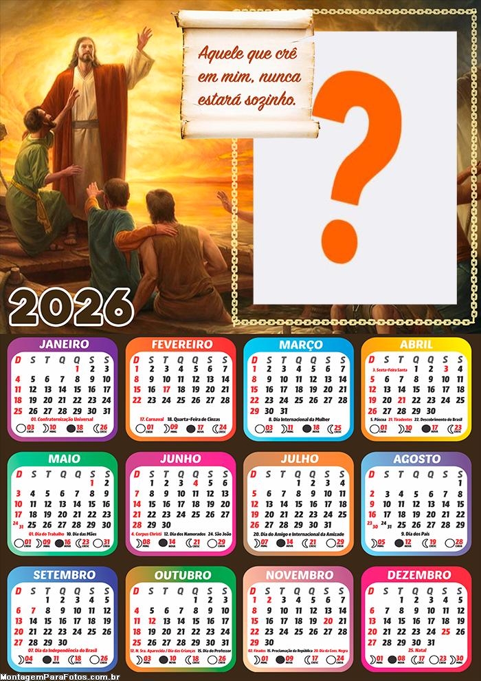 Calendário 2026 Aquele que crê em Jesus Colagem Online
