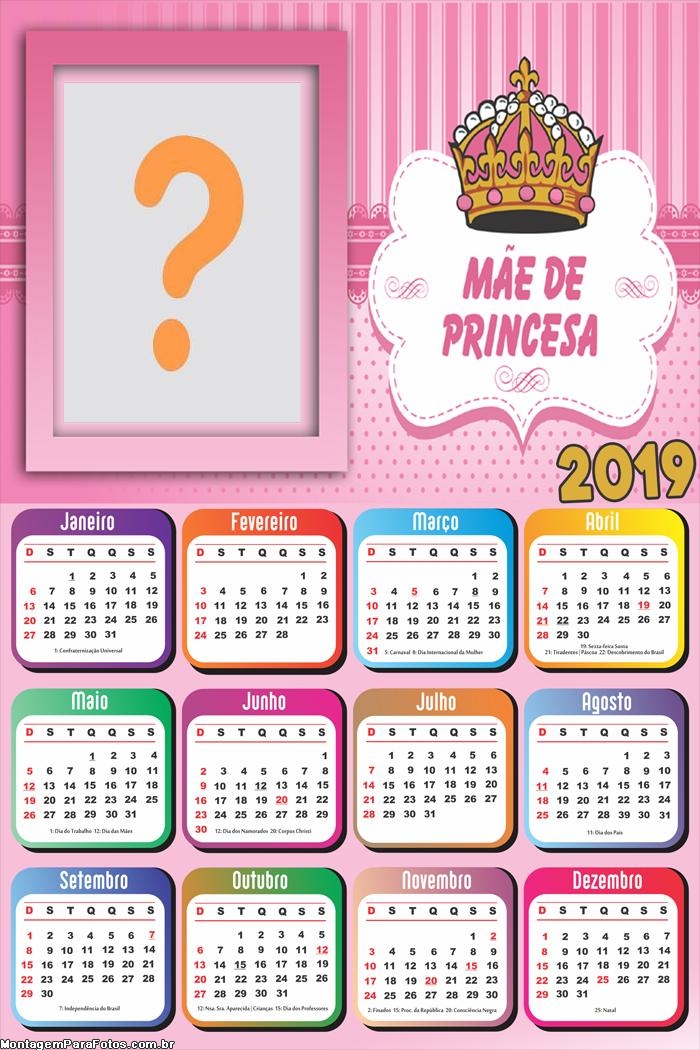 Calendário 2019 Mãe de Princesa