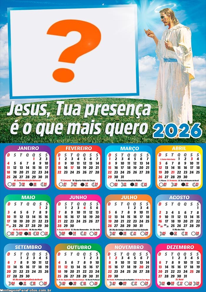 Calendário 2026 Presença de Jesus Foto Colagem