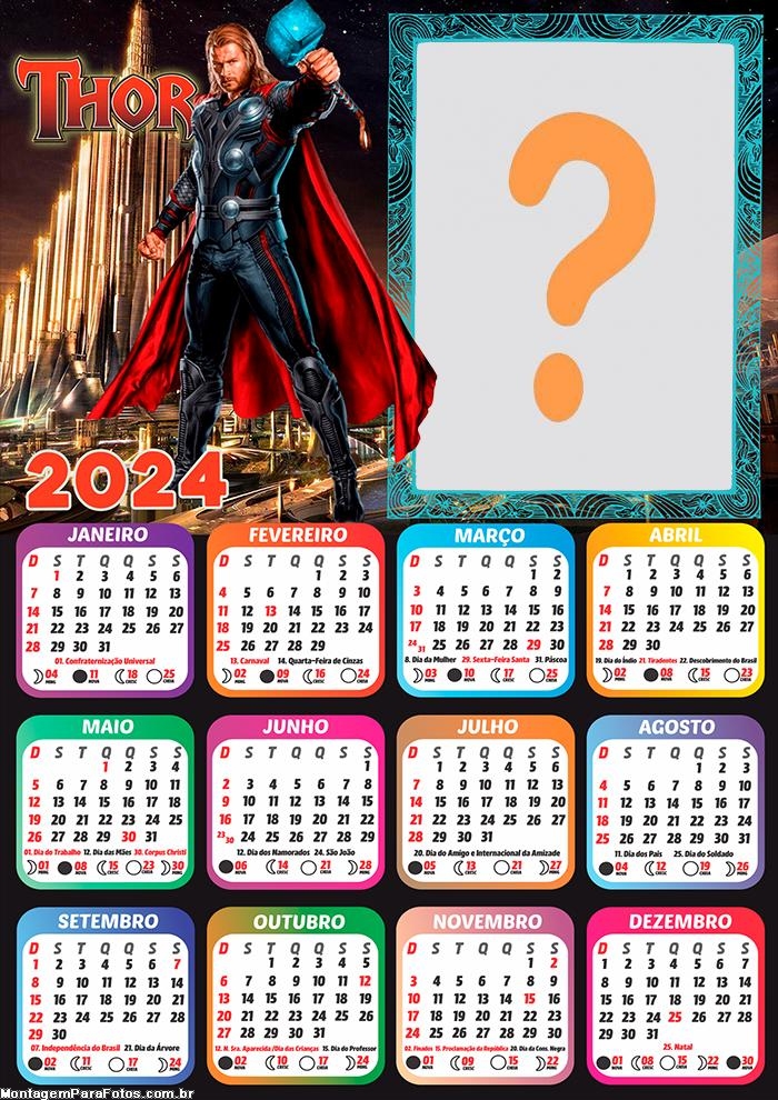 Calendário 2024 Thor Colocar Foto em Moldura