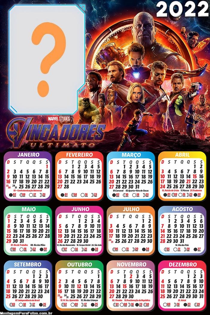 Calendário 2022 Vingadores Ultimato Montar Online