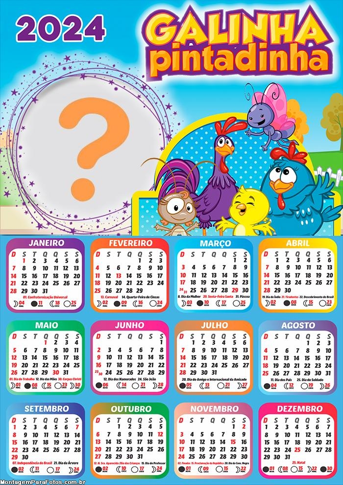 Calendário 2024 Personagens Galinha Pintadinha Foto Grátis Online