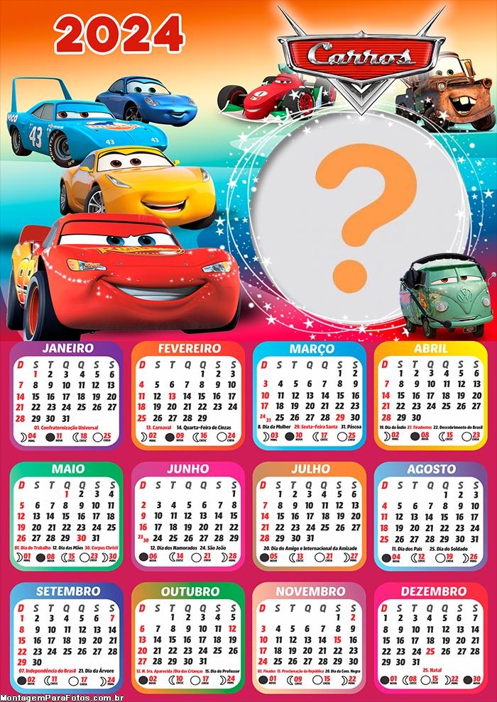 Colagem de Foto Calendário 2024 Carros Desenho