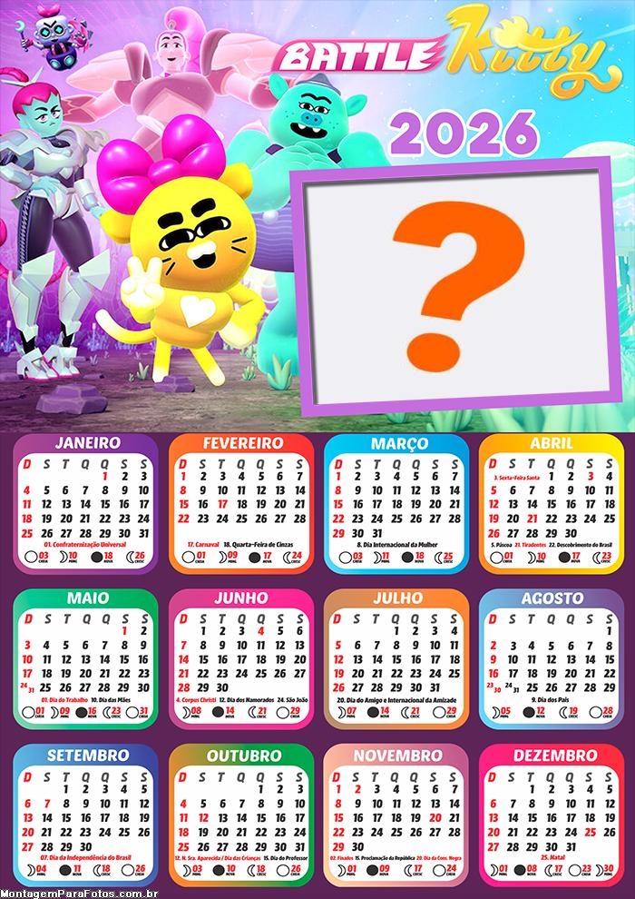 Calendário 2026 Battle Kitty Foto Colagem